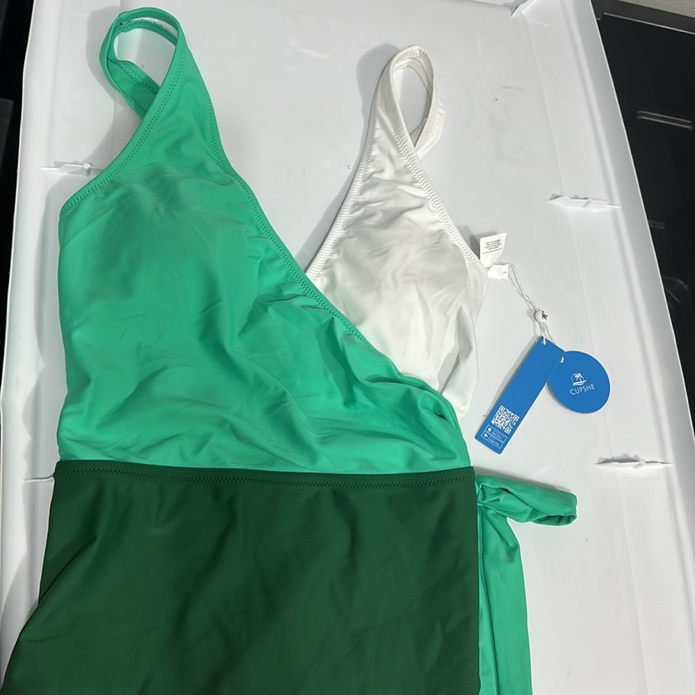 CUPSHE Women's One Piece Swimsuit Wrap Color Block Tie Side Bathing Suit NWT L - Picture 4 of 5